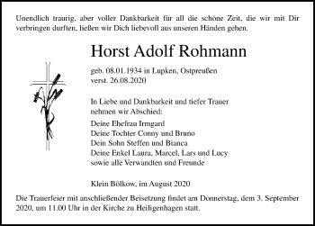 Traueranzeige von Horst Adolf Rohmann von Ostsee-Zeitung GmbH