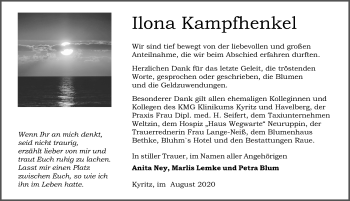 Traueranzeige von Ilona Kampfhenkel