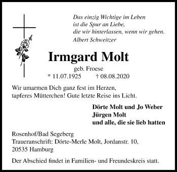 Traueranzeige von Irmgard Molt von Kieler Nachrichten