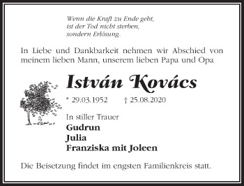 Traueranzeige von Istvan  Kovacs von Märkischen Allgemeine Zeitung
