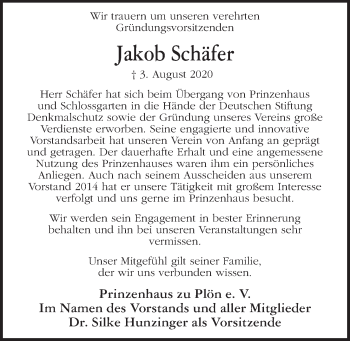 Traueranzeige von Jakob Schäfer von Kieler Nachrichten