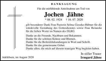 Traueranzeige von Jochen Jähne von Göttinger Tageblatt