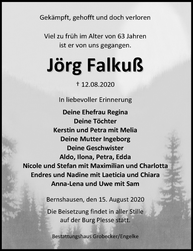  Traueranzeige für Jörg Falkuß vom 15.08.2020 aus Göttinger Tageblatt