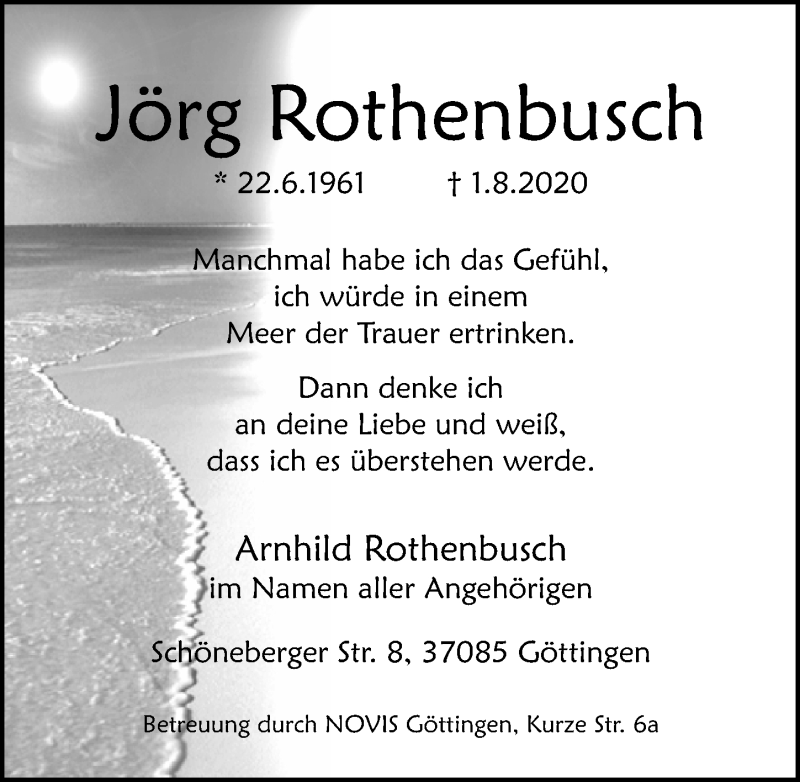 Traueranzeige für Jörg Rothenbusch vom 15.08.2020 aus Göttinger Tageblatt