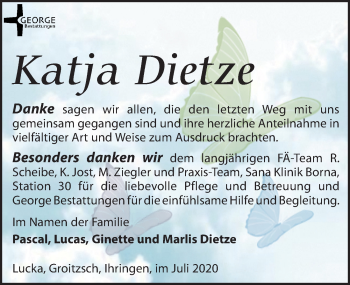 Traueranzeige von Katja Dietze von Leipziger Volkszeitung