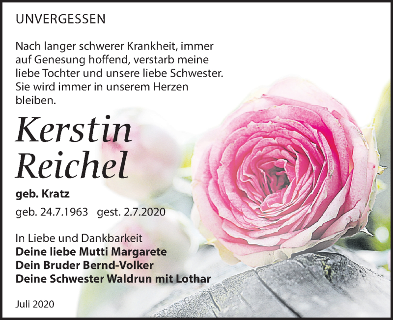  Traueranzeige für Kerstin Reichel vom 29.08.2020 aus Leipziger Volkszeitung