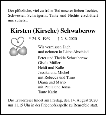 Traueranzeige von Kirsten Schwaberow von Lübecker Nachrichten