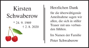 Traueranzeige von Kirsten Schwaberow von Lübecker Nachrichten