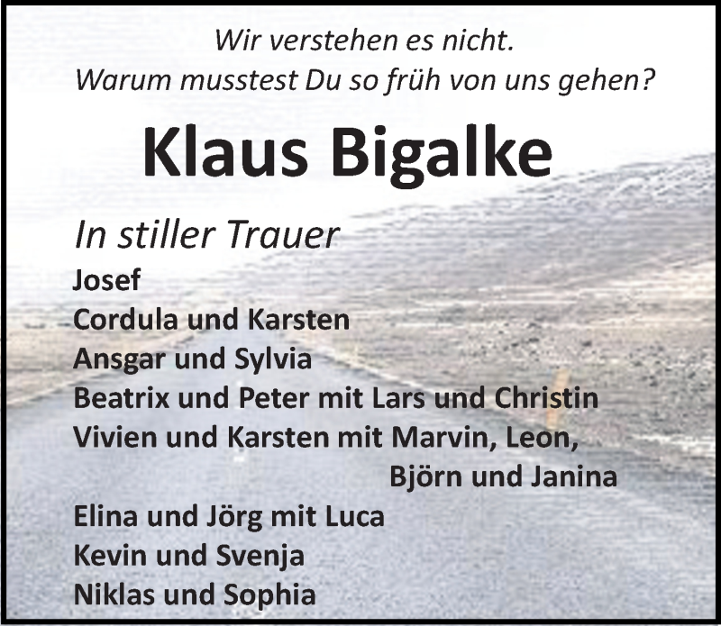  Traueranzeige für Klaus Bigalke vom 01.08.2020 aus Aller Zeitung