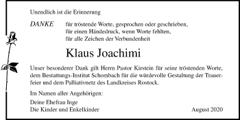 Traueranzeige von Klaus Joachimi von Ostsee-Zeitung GmbH