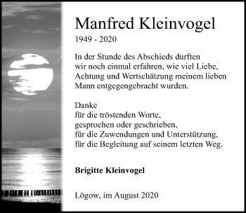 Traueranzeige von Manfred Kleinvogel