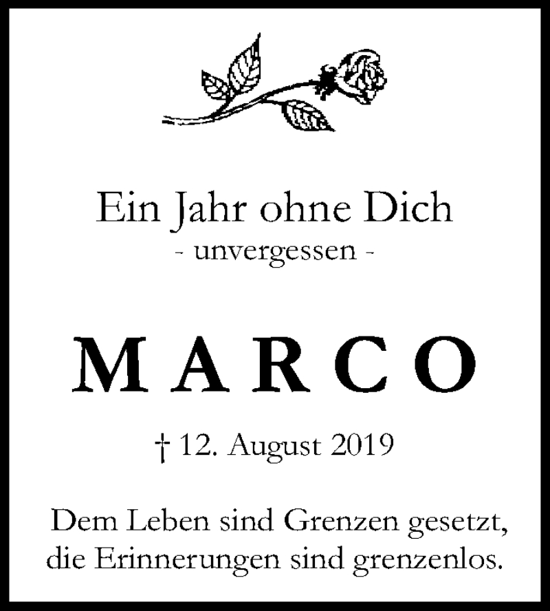  Traueranzeige für Marco Jakobi vom 12.08.2020 aus Lübecker Nachrichten