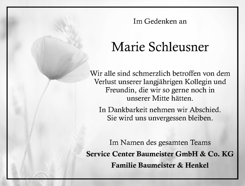  Traueranzeige für Marie Schleusner vom 15.08.2020 aus Ostsee-Zeitung GmbH