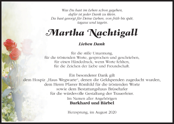 Traueranzeige von Martha Nachtigall von Märkischen Allgemeine Zeitung