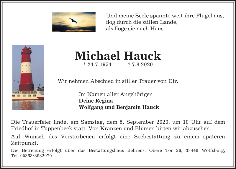  Traueranzeige für Michael Hauck vom 22.08.2020 aus Aller Zeitung