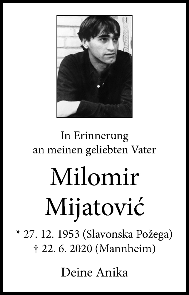 Traueranzeige für Milomir Mijatovic vom 15.08.2020 aus Lübecker Nachrichten