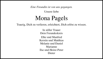 Traueranzeige von Mona Pagels von Lübecker Nachrichten