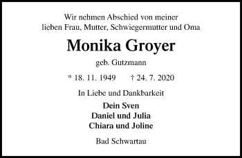 Traueranzeige von Monika Groyer von Lübecker Nachrichten