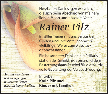 Traueranzeige von Rainer Pilz von Leipziger Volkszeitung