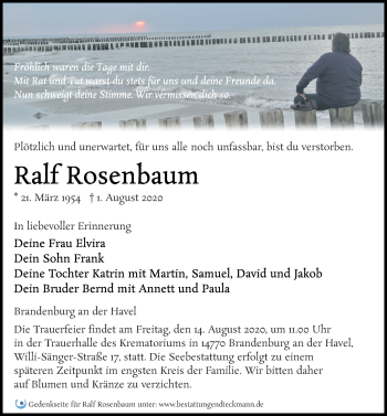 Traueranzeige von Ralf Rosenbaum von Märkischen Allgemeine Zeitung