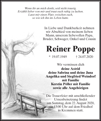 Traueranzeige von Reiner Poppe von Märkischen Allgemeine Zeitung