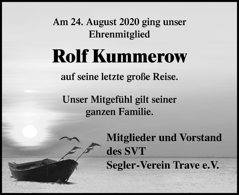  Traueranzeige für Rolf Kummerow vom 30.08.2020 aus Lübecker Nachrichten