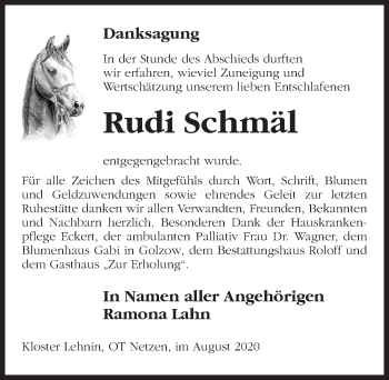 Traueranzeige von Rudi Schmäl von Märkischen Allgemeine Zeitung
