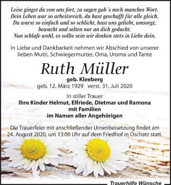 Traueranzeige von Ruth Müller von Leipziger Volkszeitung