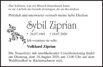 Traueranzeige von Sybil Ziprian von Märkischen Allgemeine Zeitung