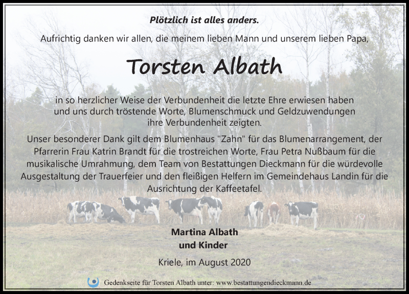  Traueranzeige für Torsten Albath vom 29.08.2020 aus Märkischen Allgemeine Zeitung