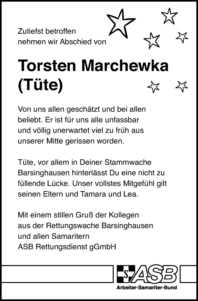  Traueranzeige für Torsten Marchewka vom 01.08.2020 aus Hannoversche Allgemeine Zeitung/Neue Presse