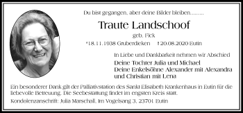 Traueranzeige von Traute Landschoof von Lübecker Nachrichten