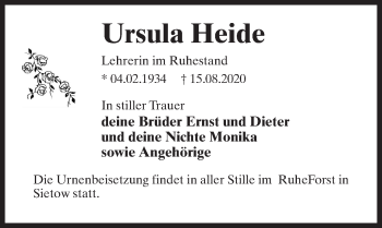 Traueranzeige von Ursula Heide von Märkischen Allgemeine Zeitung