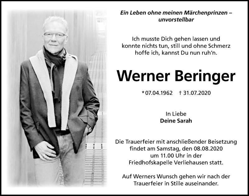  Traueranzeige für Werner Beringer vom 06.08.2020 aus Göttinger Tageblatt