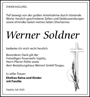 Traueranzeige von Werner Soldner von Torgauer Zeitung