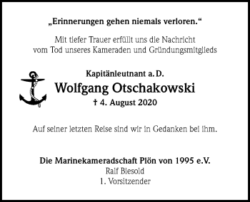 Traueranzeige von Wolfgang Otschakowski von Kieler Nachrichten