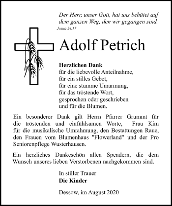 Traueranzeige von Adolf Petrich