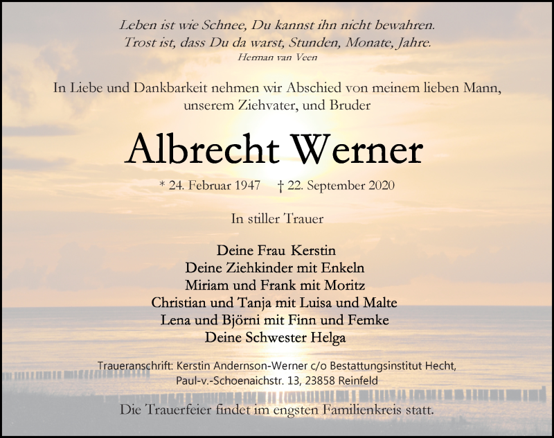  Traueranzeige für Albrecht Werner vom 27.09.2020 aus Lübecker Nachrichten