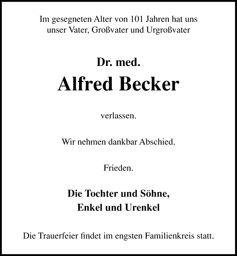  Traueranzeige für Alfred Becker vom 12.09.2020 aus Schaumburger Nachrichten