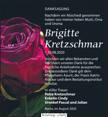 Traueranzeige von Brigitte Kretzschmar von Leipziger Volkszeitung