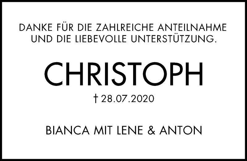  Traueranzeige für Christoph Eckermann vom 26.09.2020 aus Eichsfelder Tageblatt