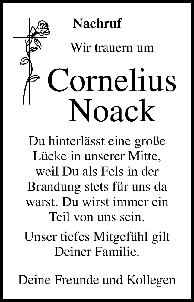 Traueranzeige für Cornelius Noack vom 27.09.2020 aus Lübecker Nachrichten