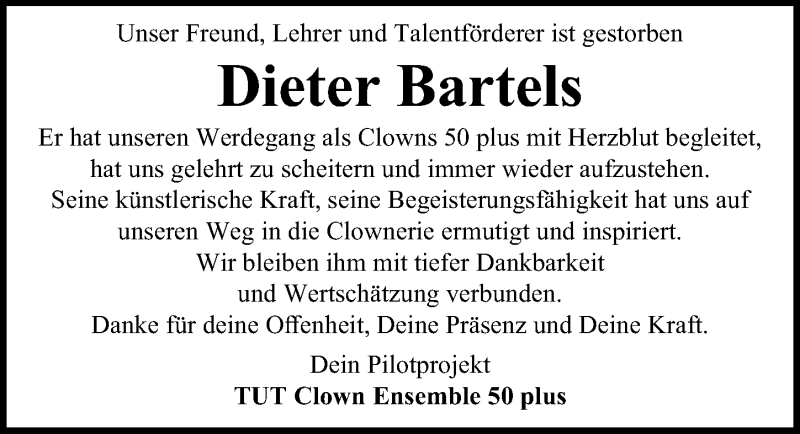  Traueranzeige für Dieter Bartels vom 19.09.2020 aus Hannoversche Allgemeine Zeitung/Neue Presse