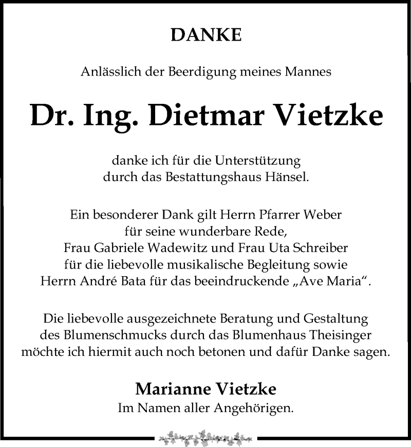  Traueranzeige für Dietmar Vietzke vom 26.09.2020 aus Leipziger Volkszeitung