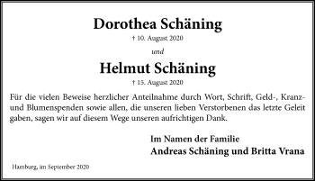 Traueranzeige von Dorothea Schäning von Lübecker Nachrichten