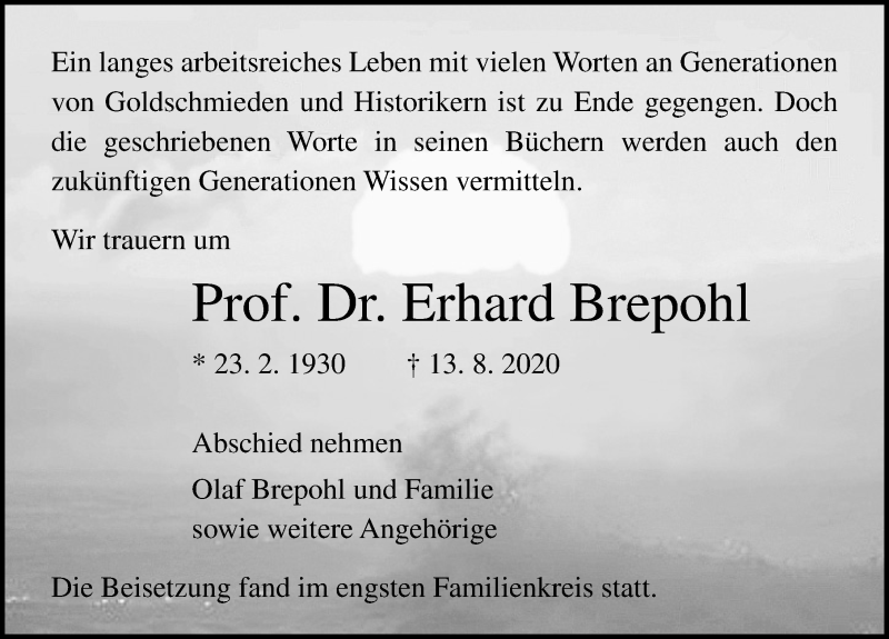  Traueranzeige für Erhard Brepohl vom 01.09.2020 aus Ostsee-Zeitung GmbH