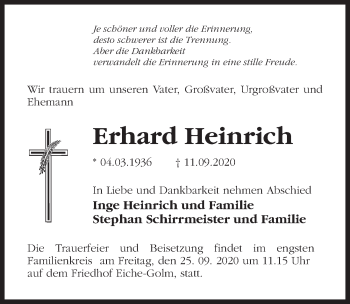 Traueranzeige von Erhard Heinrich von Märkischen Allgemeine Zeitung