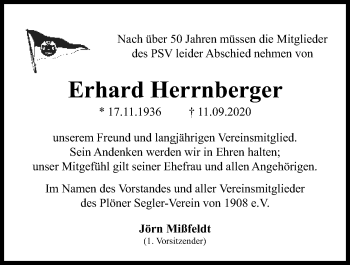 Traueranzeige von Erhard Herrnberger von Kieler Nachrichten