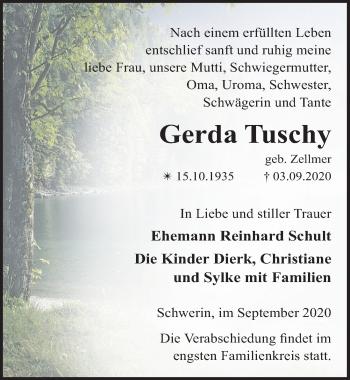 Traueranzeige von Gerda Tuschy von Ostsee-Zeitung GmbH