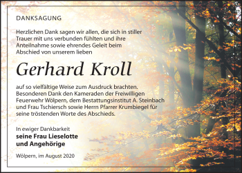 Traueranzeige von Gerhard Kroll von Leipziger Volkszeitung